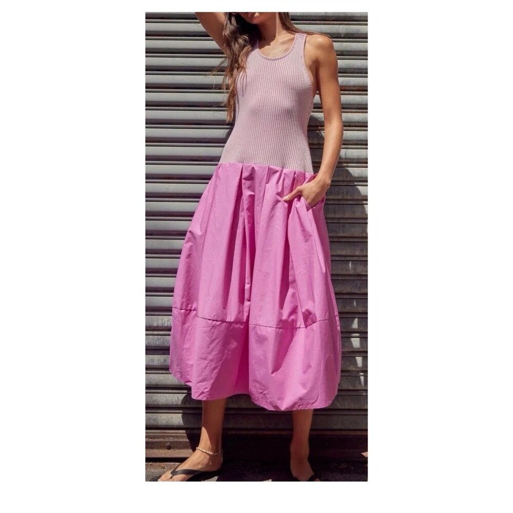 Free People Dress Drops Of Venus Midi Pink Viscose Cotton Size S NWOT